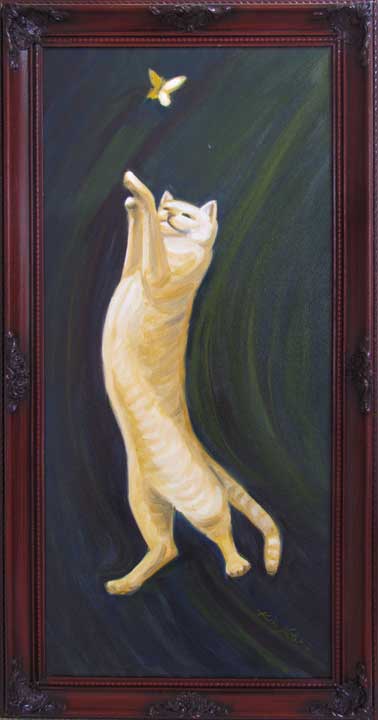 Oil painting Dance of the cat and butterfly by Kim Victoria