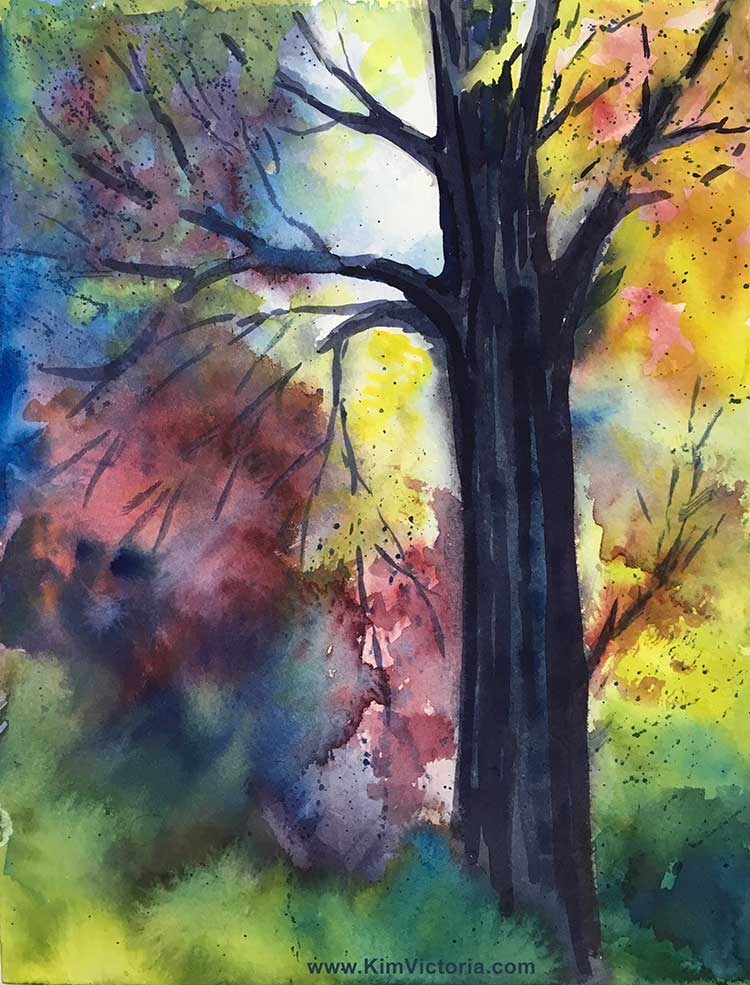 Rainbow Tree watercolor  by Kim Victoria
