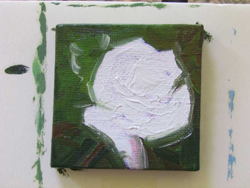 First layer for Rose Pink miniature oil painting by Kim Victoria