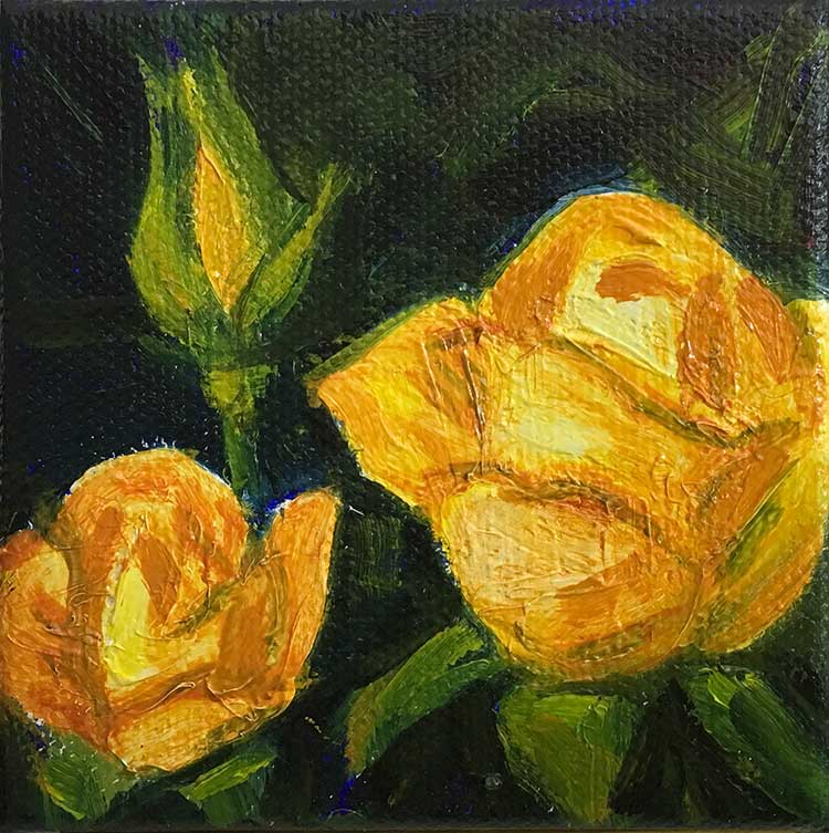 Rose Yellow Trio miniature oil painting by Kim Victoria