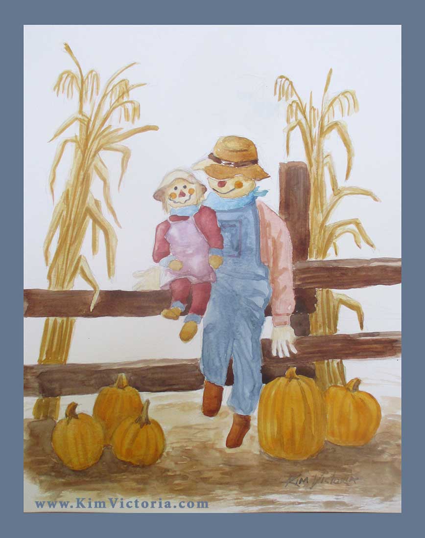 Scarecrow Family watercolor  by Kim Victoria