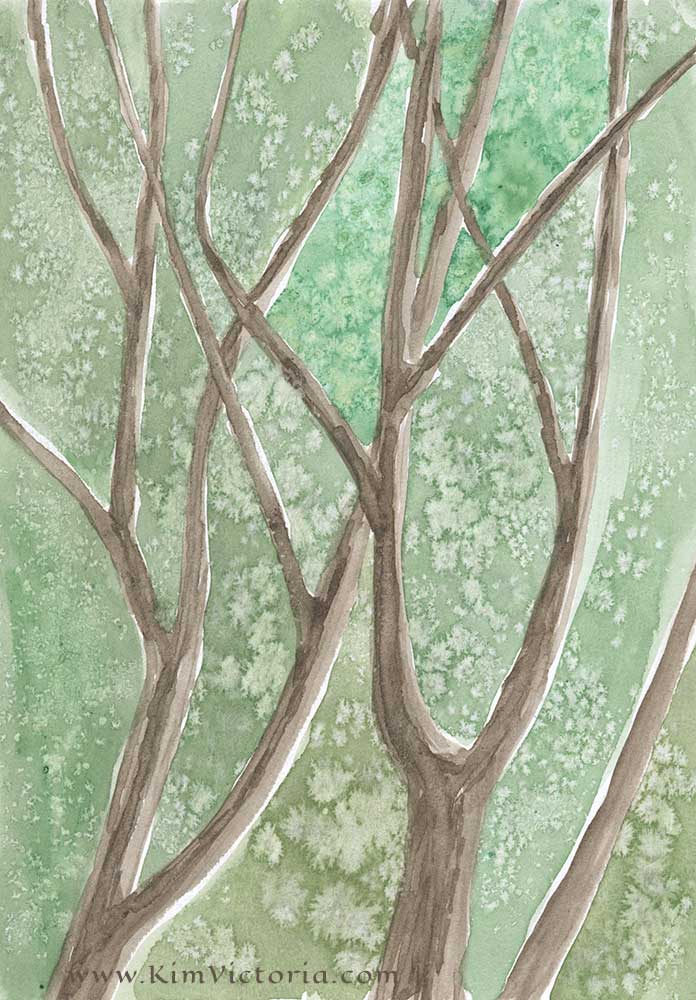 Bare Branches-Cabin Tress watercolor  by Kim Victoria