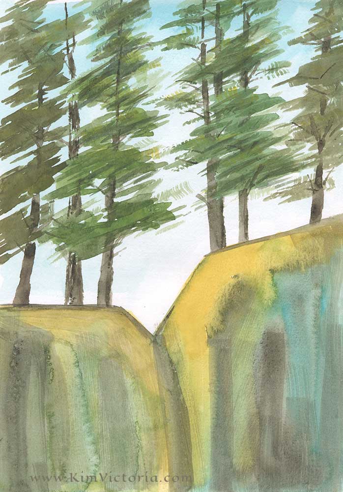 Cliff Pines abstract watercolor by Kim Victoria