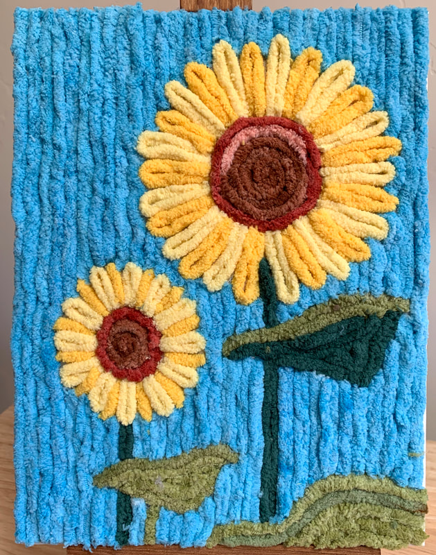 Blue Sky Sunflowers yarn painting