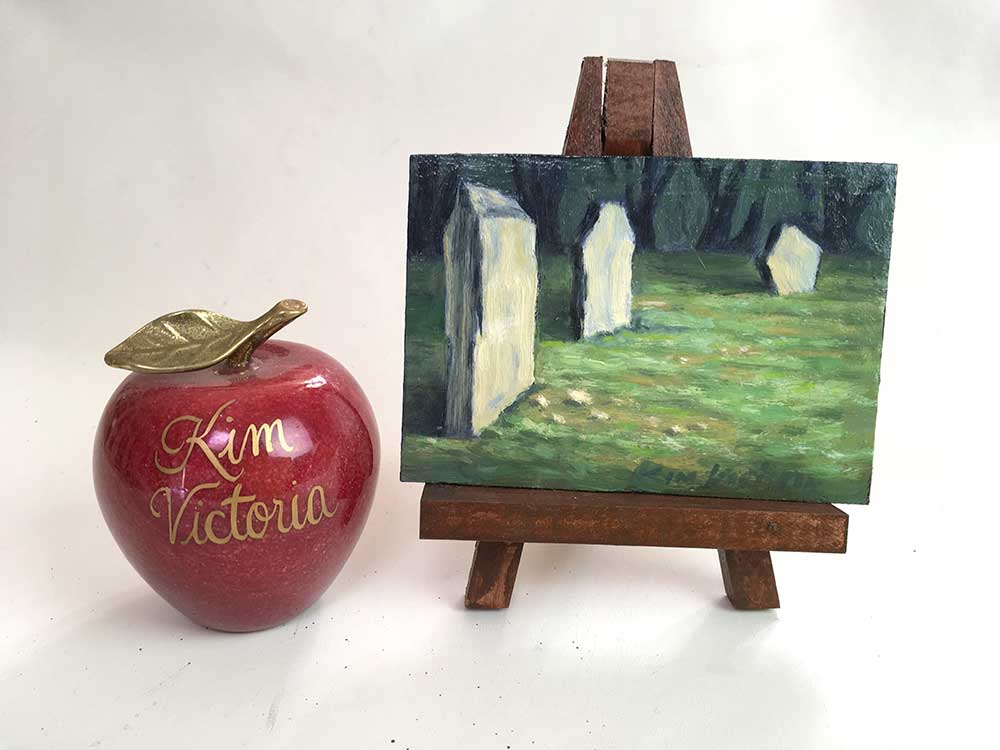 Miniature oil painting by Kim Victoria - Standing Stones Clava Cairns, Scotland
