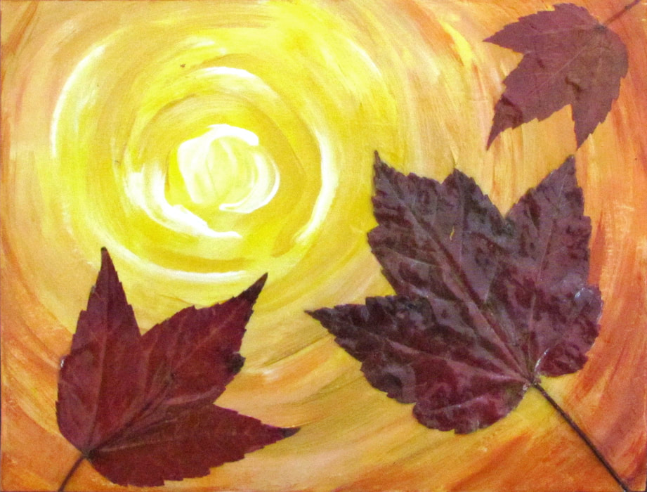 Autumn Sunset Leaves acrylic painting