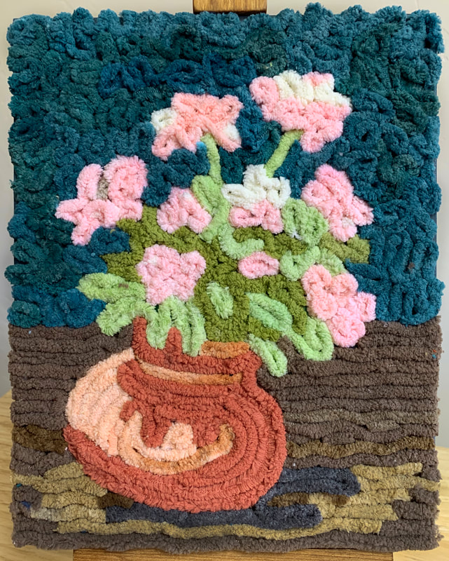 Terracotta Geraniums yarn painting