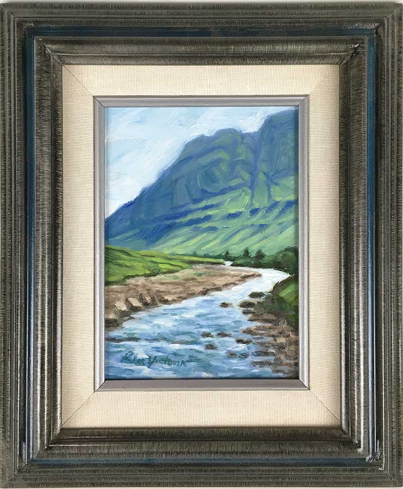 Miniature oil painting by Kim Victoria - Glen Coe River Valley, Scotland