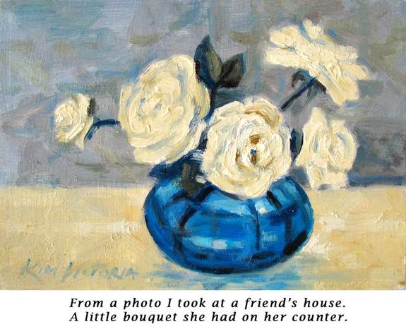 Roses in Blue Vase oil painting by Kim Victoria