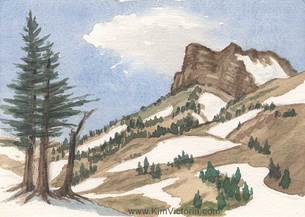 Hot Snow - Mount Lassen watercolor painting by Kim Victoria