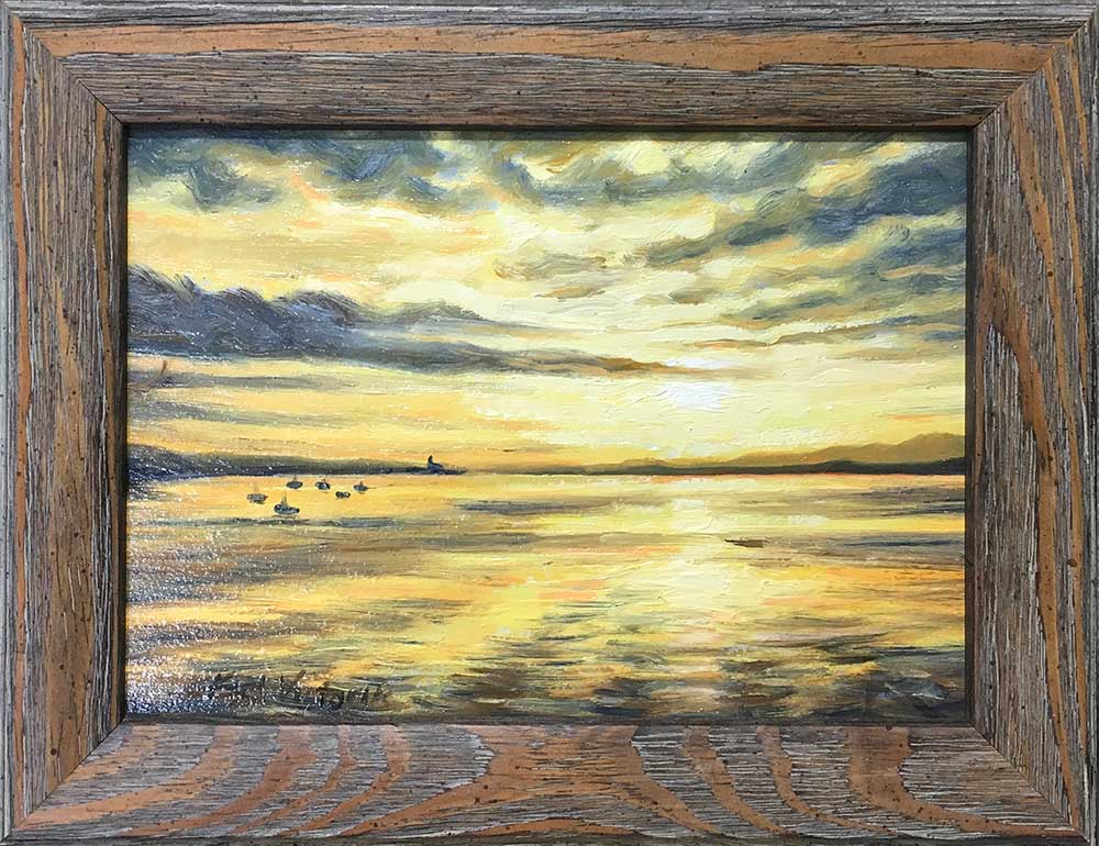 Miniature oil painting by Kim Victoria - Sunset River Clyde, Scotland