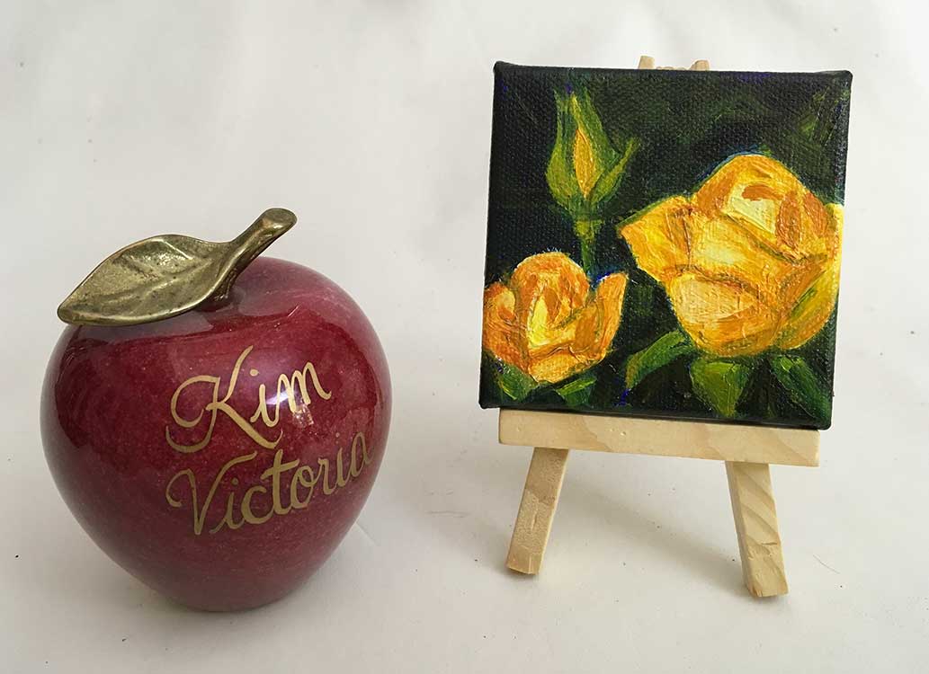 Rose Yellow Trio miniature oil painting by Kim Victoria