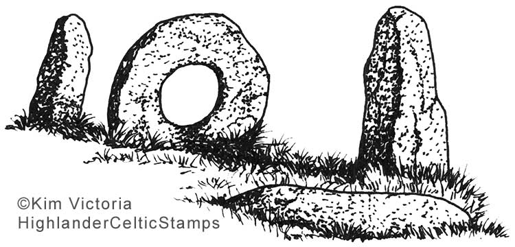 Drawing of Cornish stones Men-an-Tol for rubber stamps by Kim Victoria and available on Etsy