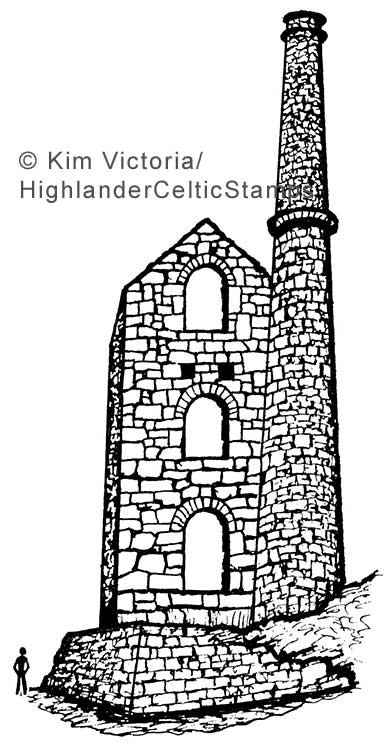 Drawing of Cornish mine ruin for rubber stamps by Kim Victoria and available on Etsy