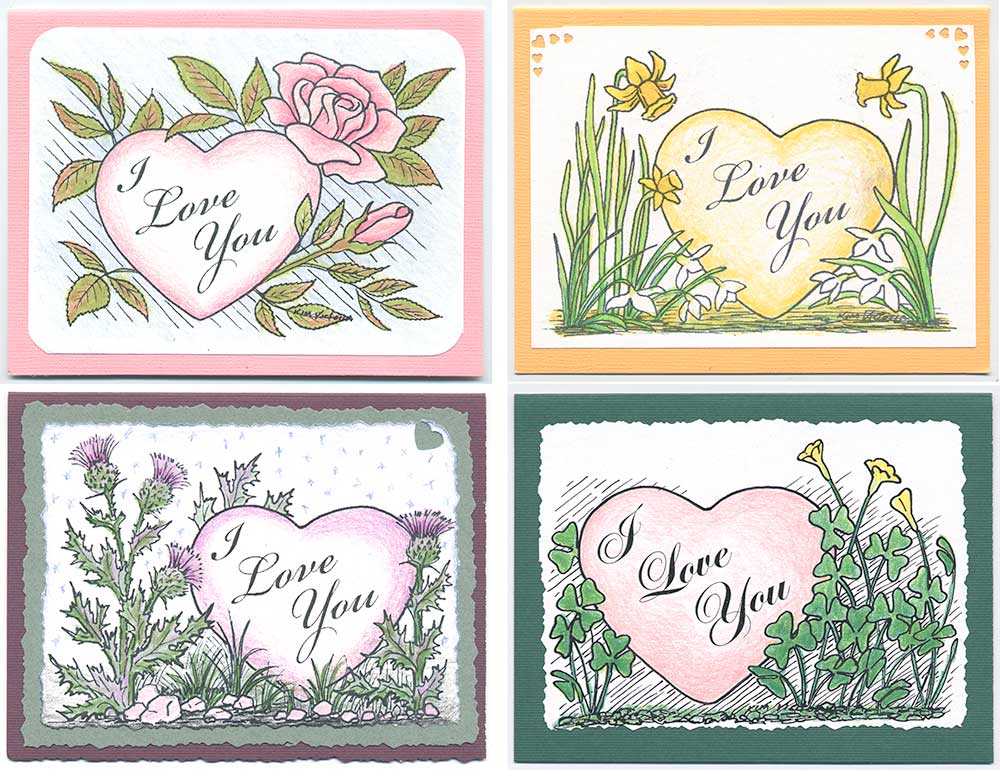 4 Floral Card designs by Kim Victoria