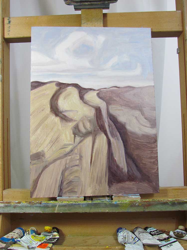 Yosemite Granite oil painting first layer of paint by Kim Victoria